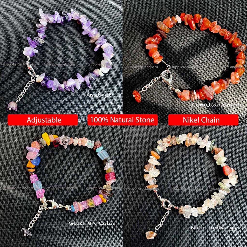 Stone Bracelet / Gelang Batu Alam Asli / Gelang Batu Wanita / Gelang Kerikil / Gelang Persahabatan / Gelang Akik / Kerikil Batu Alam Kaca / Rantai Gelang / Citayam Fashion Week / Gelang Viral