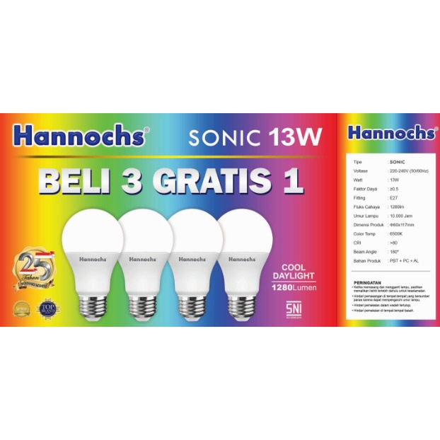 Hannochs LED Paket 3+1 Sonic 13W (isi 4pcs)