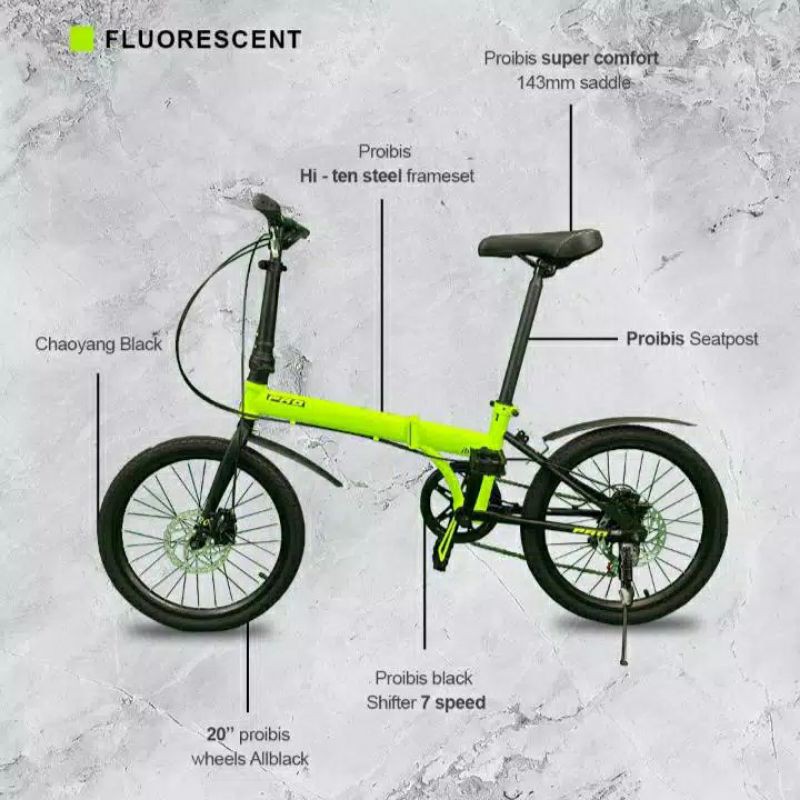 Sepeda Lipat Pro Ibis Folding Bike Fluorecent black - 20&quot;