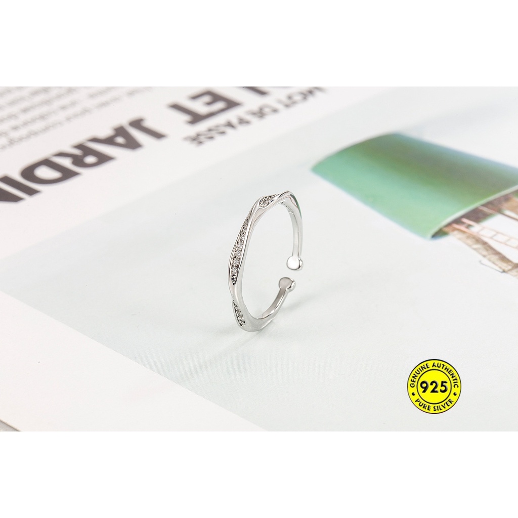 Mobius Cincin Model Terbuka Adjustable Dengan Berlian Imitasi Untuk Wanita U1011