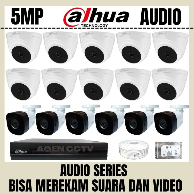 PAKET CCTV DAHUA 5MP 16 CHANNEL 16 KAMERA AUDIO BISA MEREKAM SUARA DAN VIDEO