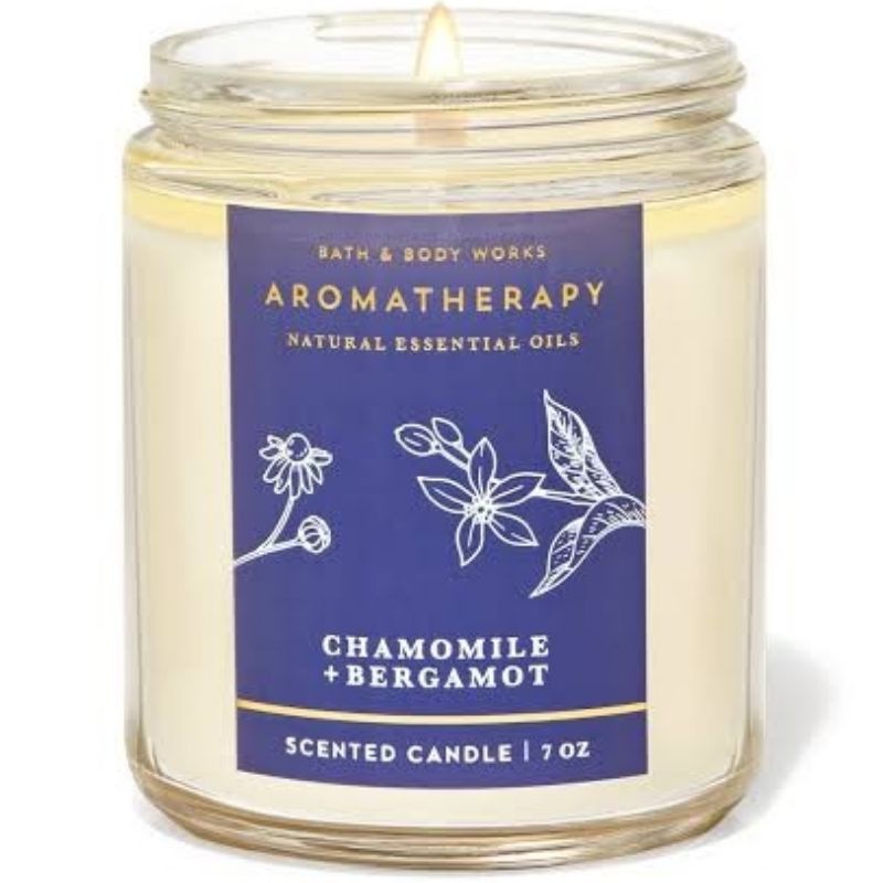 BATH &amp; BODY WORKS BBW AROMATHERAPY SLEEP CHAMOMILE BERGAMOT MADE WITH ESSENTIAL OILS WHITE BARN 1 SINGLE WICK SCENTED CANDLE 198 G PENGHARUM RUANGAN