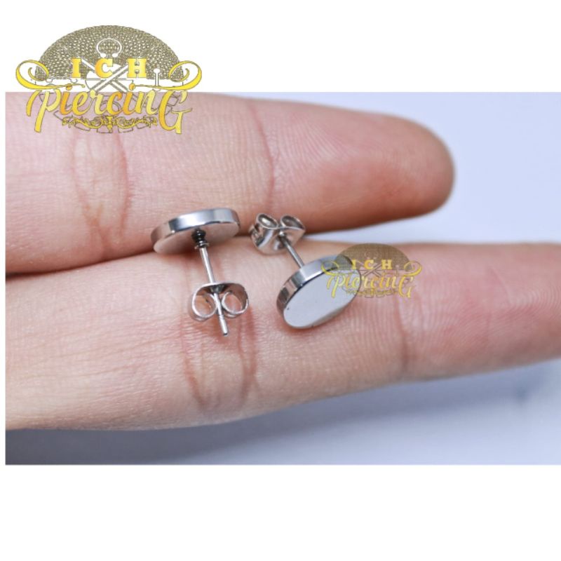 Anting Roda Tusuk Silver bahan TITANIUM STEEL/ Anting Tindik Pria Wanita 10mm