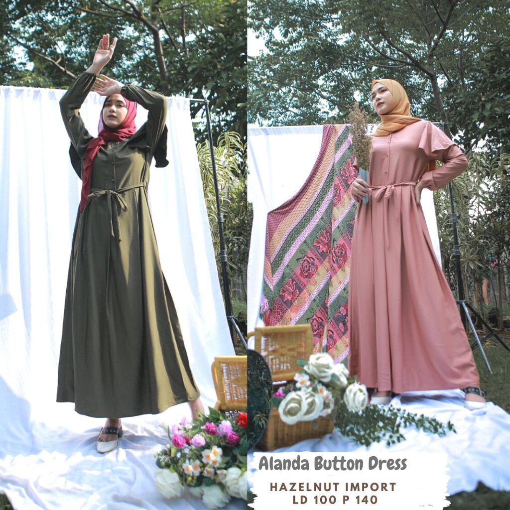 Alanda Button Dress/Dress Busui/Dress Ld 100/Gamis Polos Busui/Gamis Lebaran