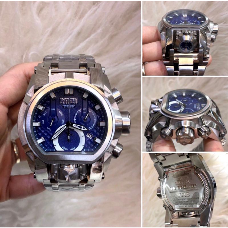 Real pic - Jam tangan pria INVICTA Dual time Japan Silver plat Biru PREMIUM