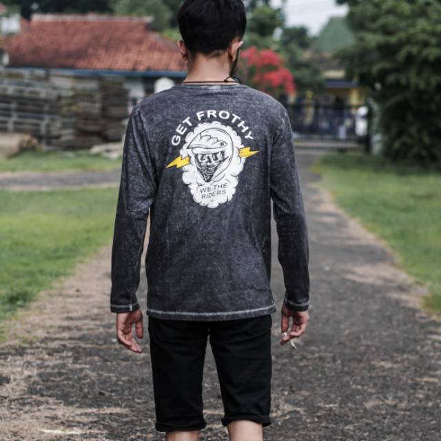 T shirt Longsleeve Washed Henley Jump Hurry "GET FROTHY"