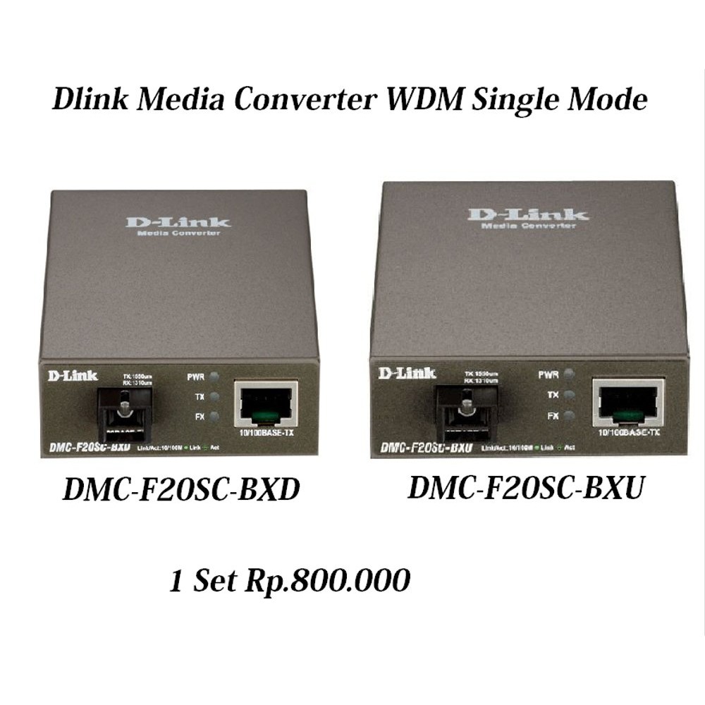 Dlink Media Converter WDM Single Mode 1 Set DMC-F20SC-BXU  DMC-F20SC-BXD 20Km Murah