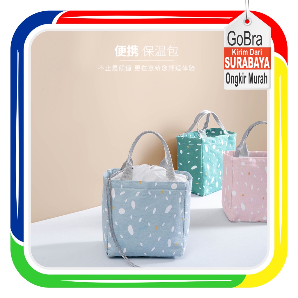 Gobra ♕ PA006 Tas Bekal Motif Simple Polos Warna Lunch Cooler Bag Salur Makanan Aluminium Kotak Makan Import