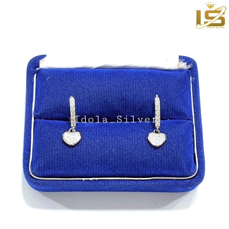 ANTING PERAK ASLI 925 LAPIS EMAS PUTIH MODEL KAIT LISTRING GANTUNGAN PERMATA Love, - PERHIASAN PERAK