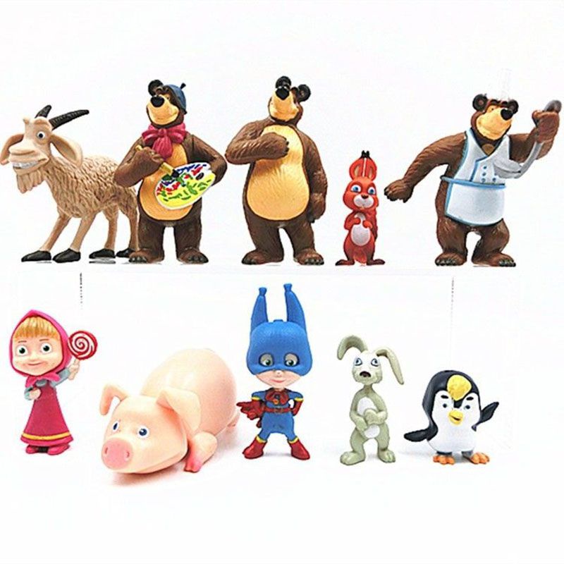 Russian Cartoon Anime Masha and The Bear Action Figures Collection Model Doll Toys Decoration Kids Christmas Gifts