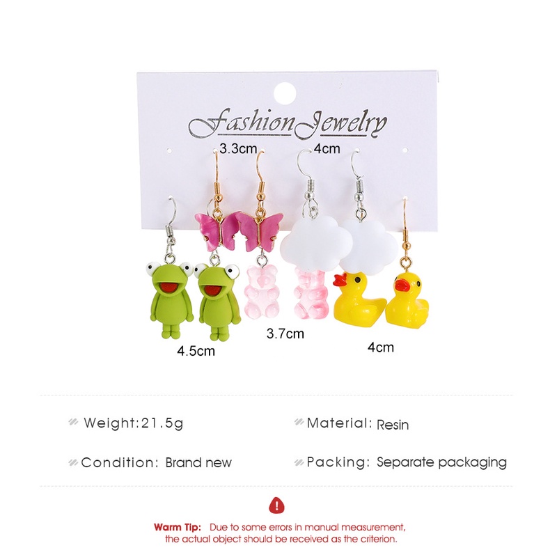 5pcs / Set Anting Desain Kartun Butterfly Frog Bebek Kuning Bahan Akrilik