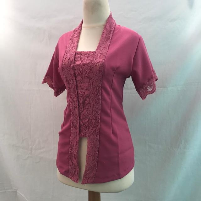 Kebaya bali bed kutu baru mostcref kombinasi brokat sofia strait tangan pendek-Pink bawang