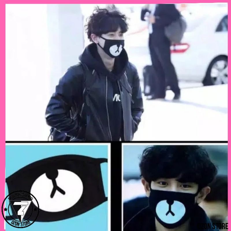 Masker Kain Hitam Polos KPOP CUSTOM Karakter RILAKUMA