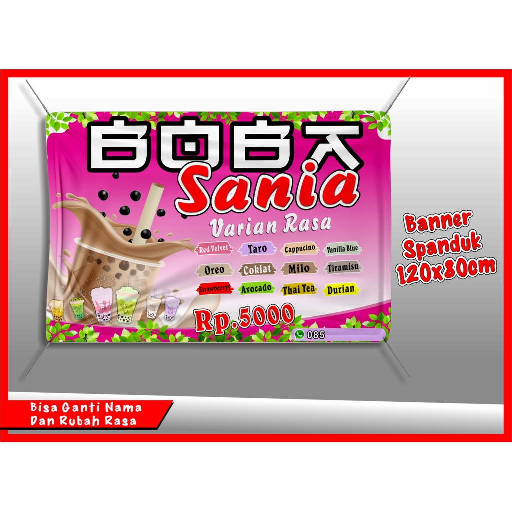 Cetak spanduk Minuman BOBA, banner minuman boba ukuran 120x80 cm Cod