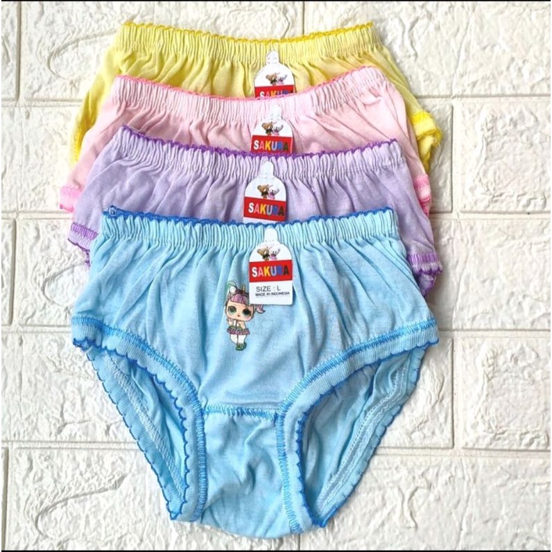 Paket Isi 6 Pcs Celana Anak Perempuan Cd Polos Stiker Lembut Halus Dan Nyaman Dipakai