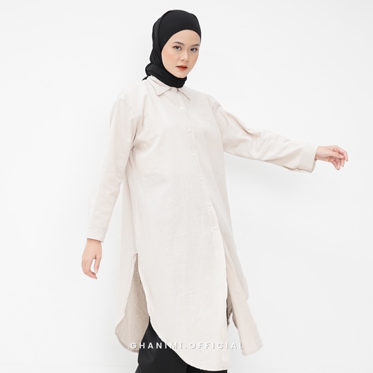 Ghanimi - Arsy Tunik / Tunik Linen Polos / tunik katun / tunik panjang / kemeja tunik / kemeja kerja / tunik kerja / kemeja polos / atasan kerja / kemeja timeless / kemeja casual kasual formal