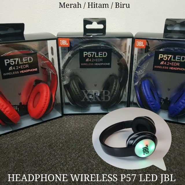 P57 LED HEADPHONE Wireless JBL Lampu Headset Earphone Audio Bass Music Headset Pubg Handsfree