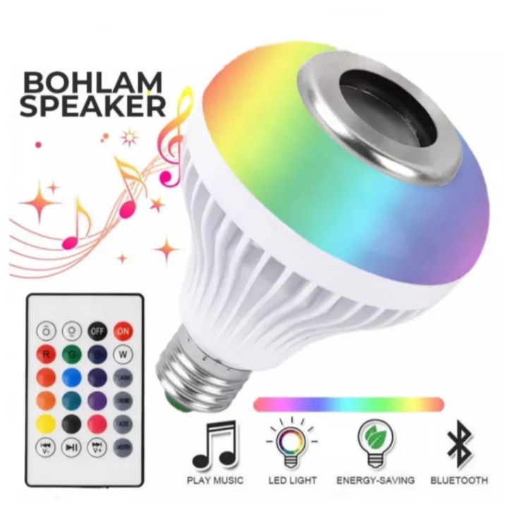 SPEAKER BLUETOOTH LAMPU LED BOHLAM LED MUSIK 2IN1