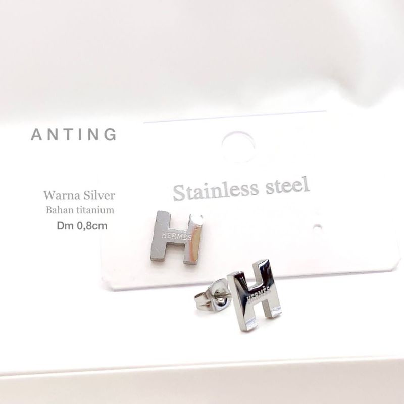 Anting Titanium asli motif H Anti Karat Anti Alergi Titanium branded Premium Quality Titanium Stainless steel ori 2