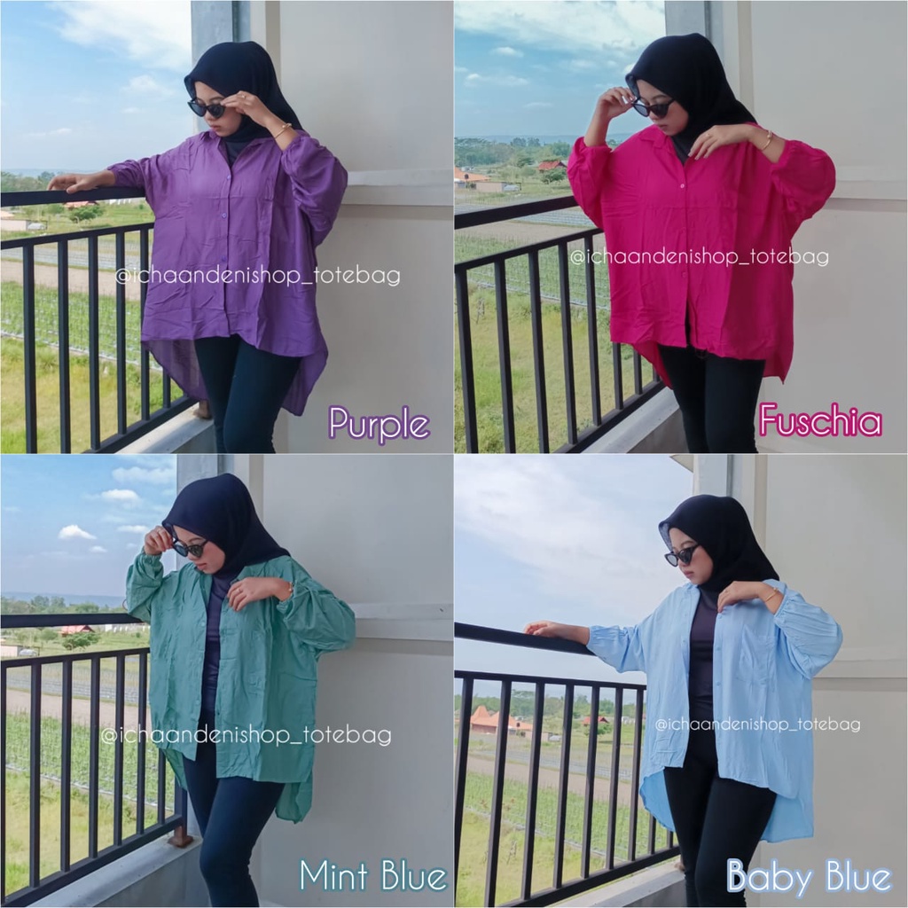 Kemeja Oversize Wanita Kemeja Rayon Oversize Korea Kemeja Polos Lengan Panjang Bigsize Ld 130