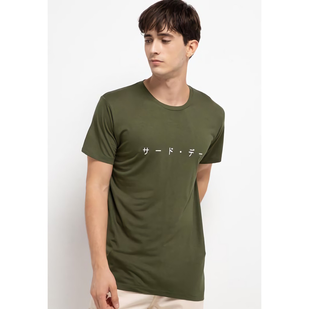 Third Day MTH89 Kaos Pria Simple Jepang Distro Katakana Kerning Green Army