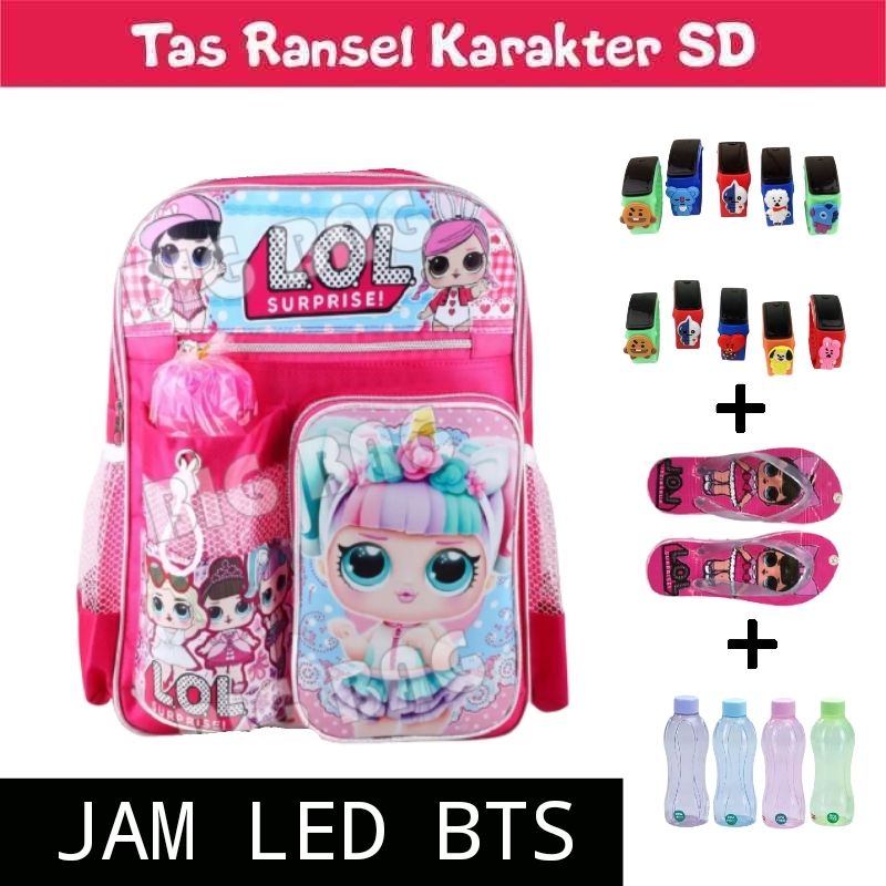 Tas sekolah anak perempuan berhadiah jam tangan led BTS karakter