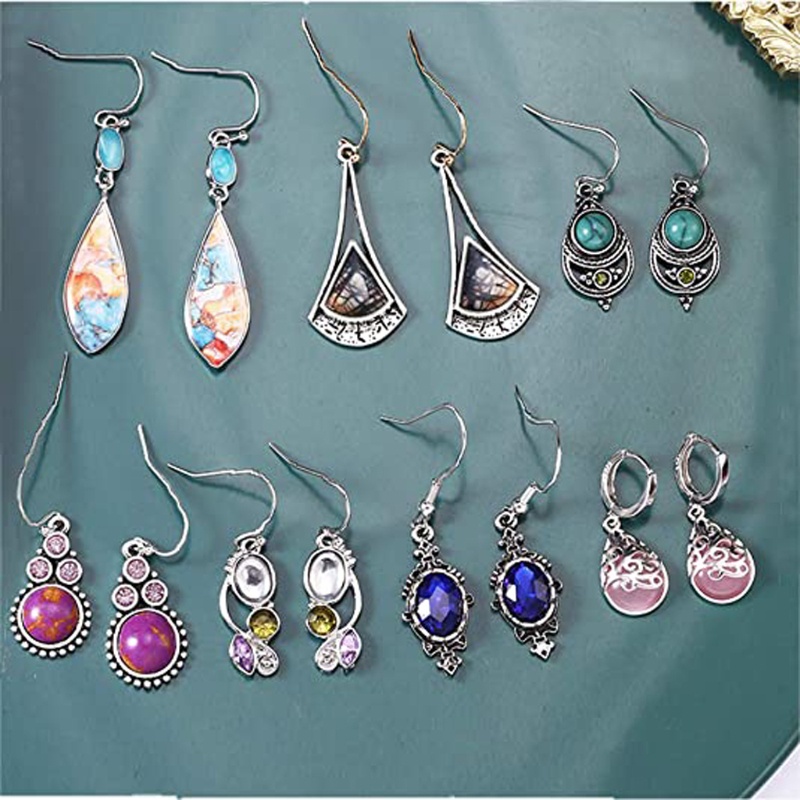 SIY  16 Pairs Teardrop Crystal Drop Dangle Earrings for Women Multicolor Boho Hoop Earrings Colorful Hook Dangle Earrings Kit