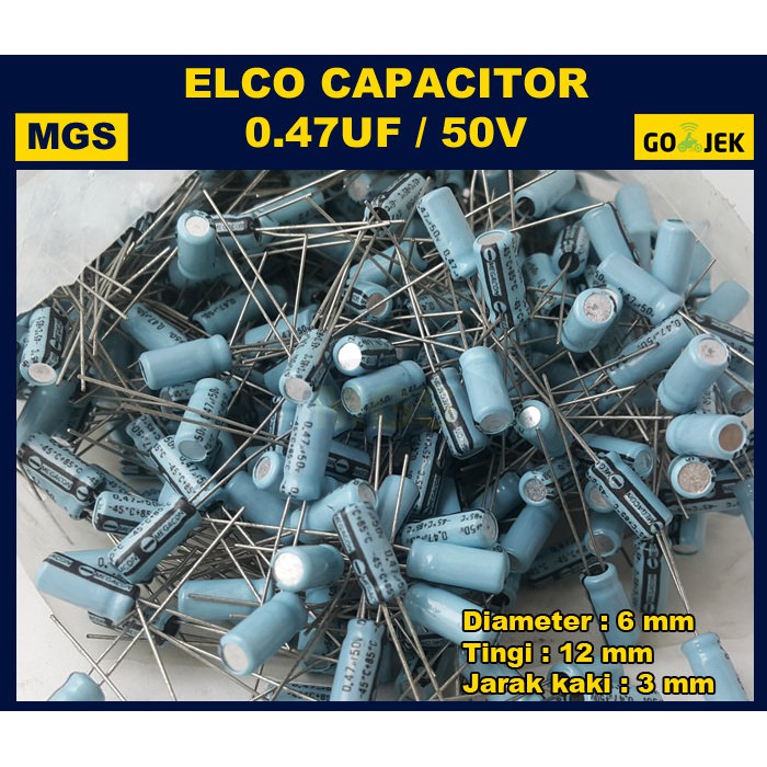 50Pcs Kapasitor Elco 0,47uf 50V