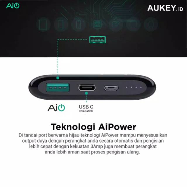 Aukey Powerbank 10000 mAh USB C AiQ Original