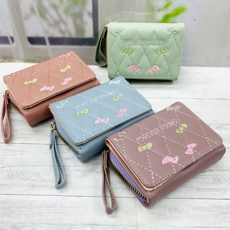 DOMPET WANITA LIPAT RESLETING IMPORT BORDIR KOREA DOMPET KECIL WANITA FOREVER YOUNG LIPAT 3 KOIN