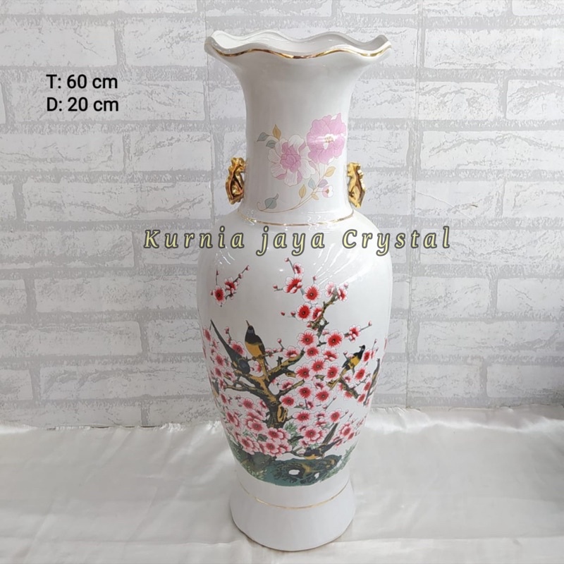 Guci / Vas Bunga Keramik China motif Sakura Tinggi 60cm