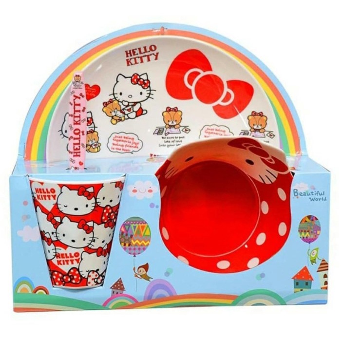 L.Maryanne Set Piring Anak Hello Kitty Bahan Melamin