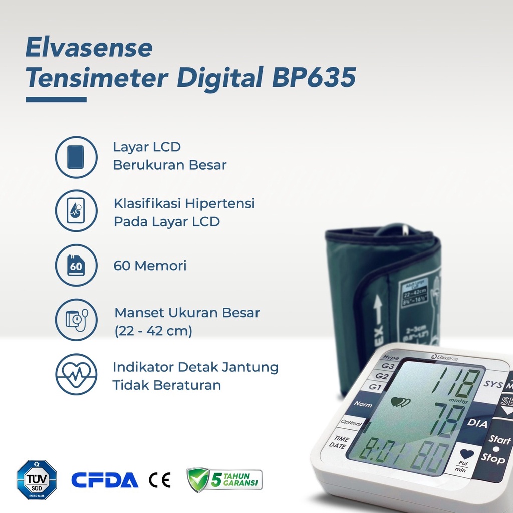 Tensimeter Digital Elvasense BP635 - Tensi Digital Elvasense Original