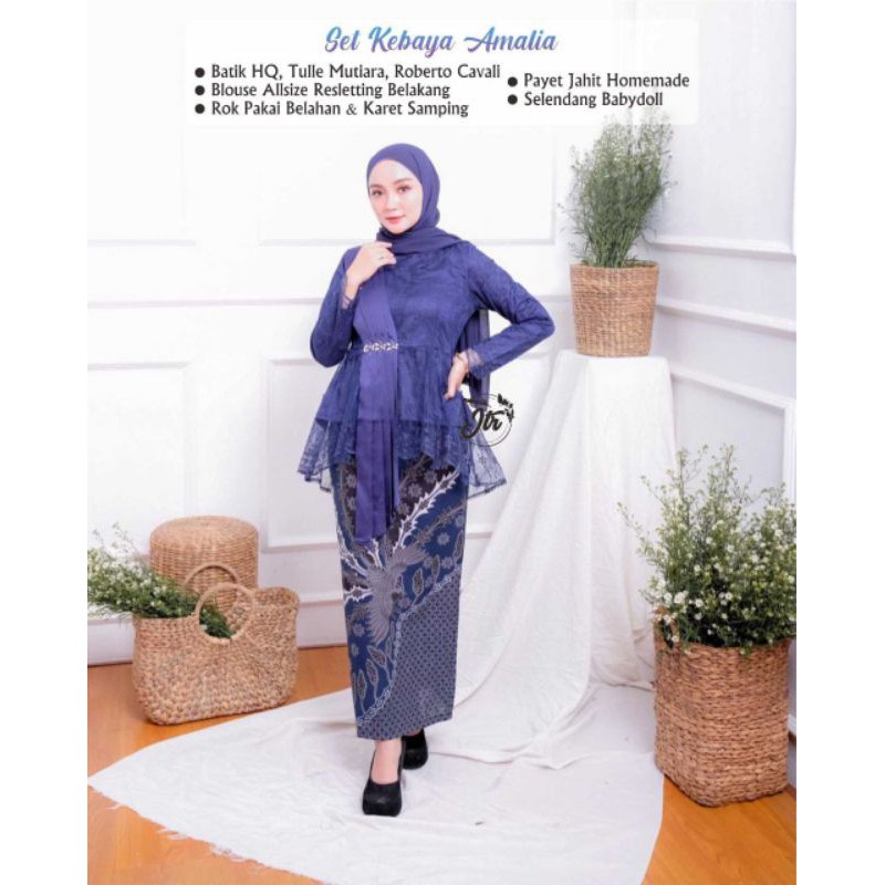 SETELAN KEBAYA AMALIA PREMIUM TILE SARIMBIT ANAK MUDA KONDANGAN PESTA TUNANGAN BIRU DONGKER NAVI NAV