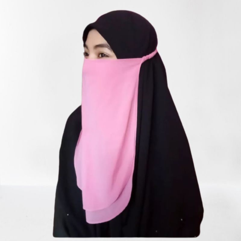 Cadar Niqob Nikab Niqab Purdah Tali Karet  Dua Layer Karet  Tanpa Jahitan di Bawah Mata Bahan Diamond Crepe