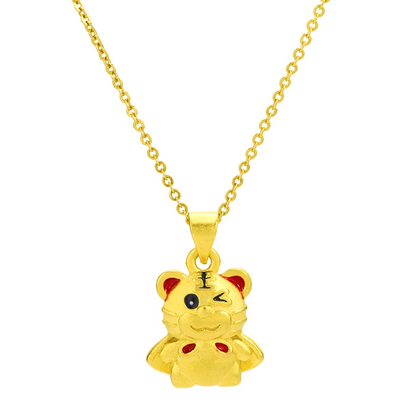 Liontin Desain Zodiak Harimau Cina Bahan Emas Emas Asli Kadar 375Gaya Korea