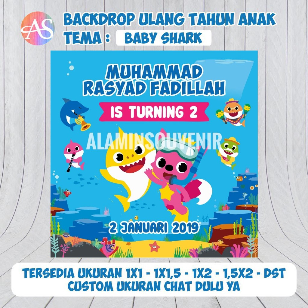 Backdrop Ulang Tahun Baby Hiu Shark Ikan