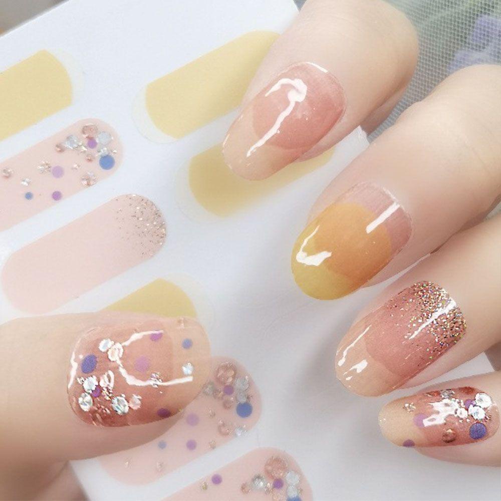 AUGUSTINA Agustina Self-Adhesive Stiker Kuku Wanita Glitter Dekorasi Kuku Salon Kuku Nail Art Slider DIY Nail Decals