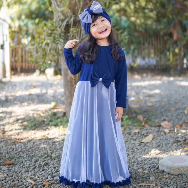 Gamis tile prinses mewah istimewa navy (gamis+hijab+turban)