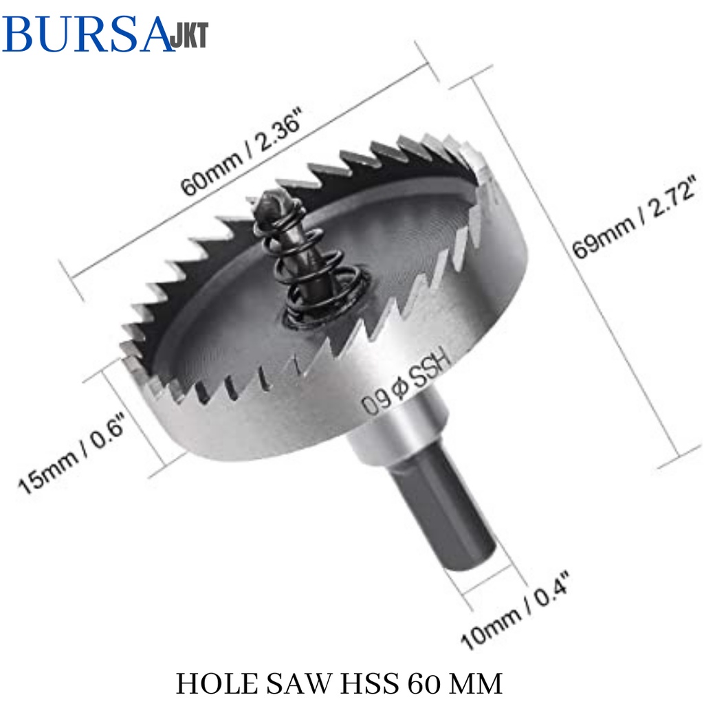 MATA BOR HOLE SAW STAINLESS STEEL PELUBANG BESI PLATE METAL DRILLING LOGAM 60 MM