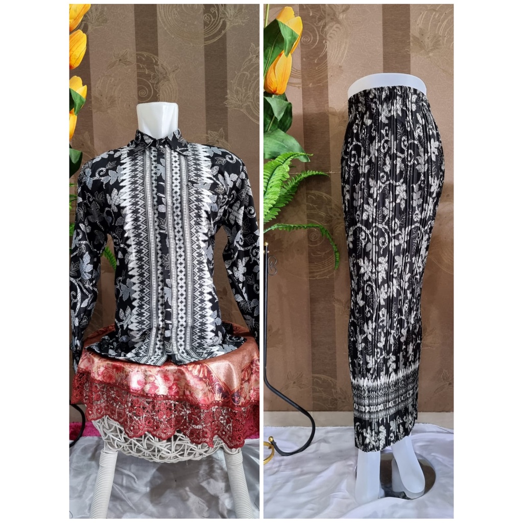 [COD] Couple Kemeja Panjang dan Rok Plisket Premium || Couple Kemeja Formal Batik || Rok Plisket MAXI JUMBO || Kemeja Batik Semi Sutra || Couple Kemeja dan Batik Premium