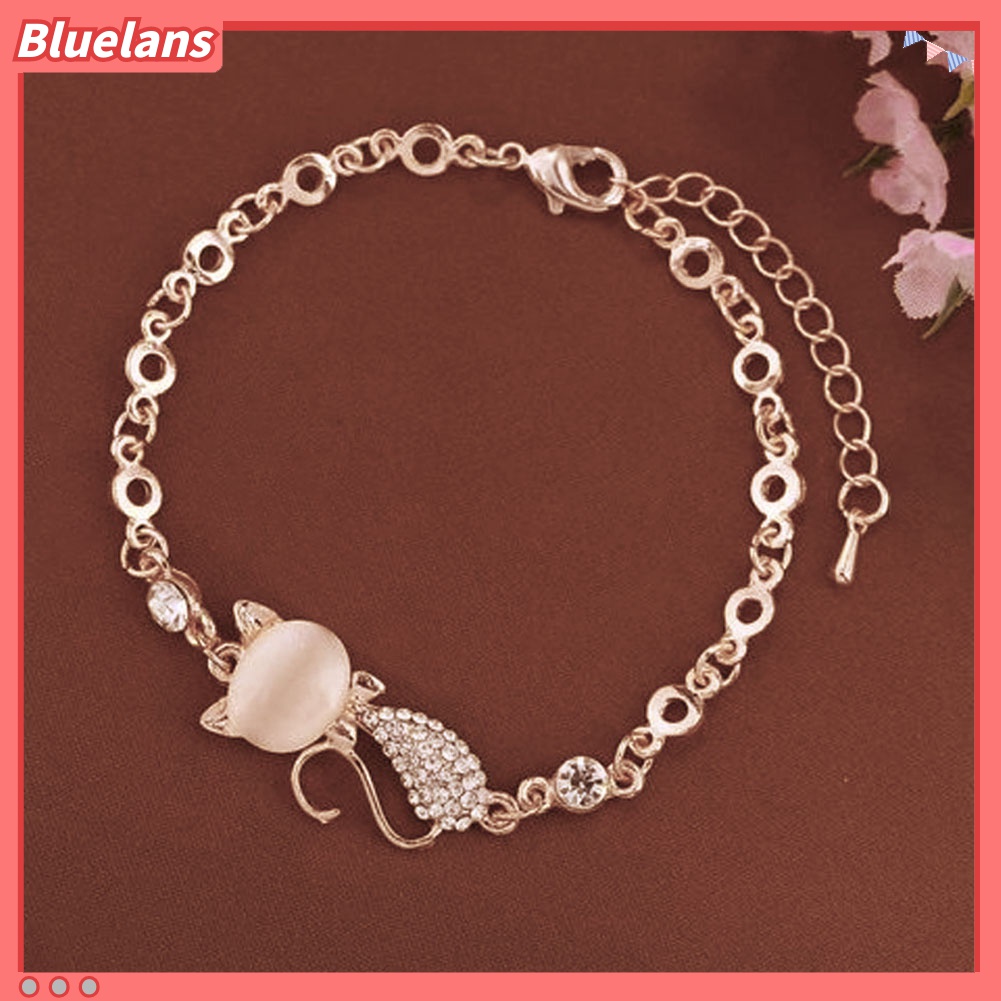 Gelang Bentuk Kucing Aksen Berlian Imitasi Untuk Wanita