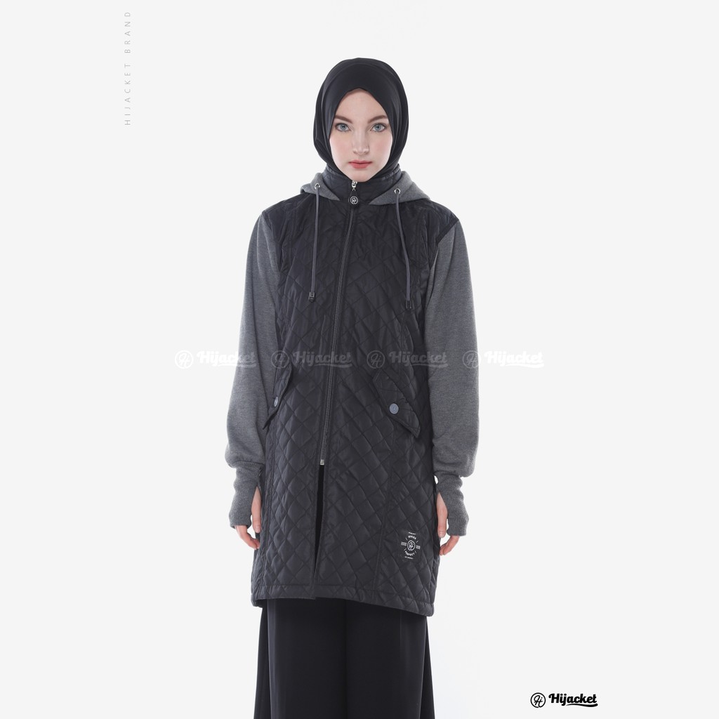 Jaket Wanita Muslimah Jacket Hijab Panjang Hoodie Hijabers Hangat Tebal Murah Hijacket Graciella COD-BLACK