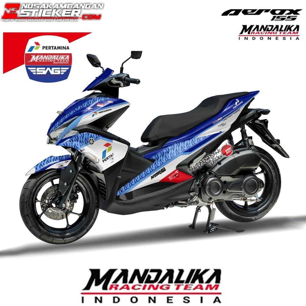 Stiker Decal Motor Yamaha Aerox 155 Full Body Mandalika Biru Putih Grafis Racing Team Sticker Custom