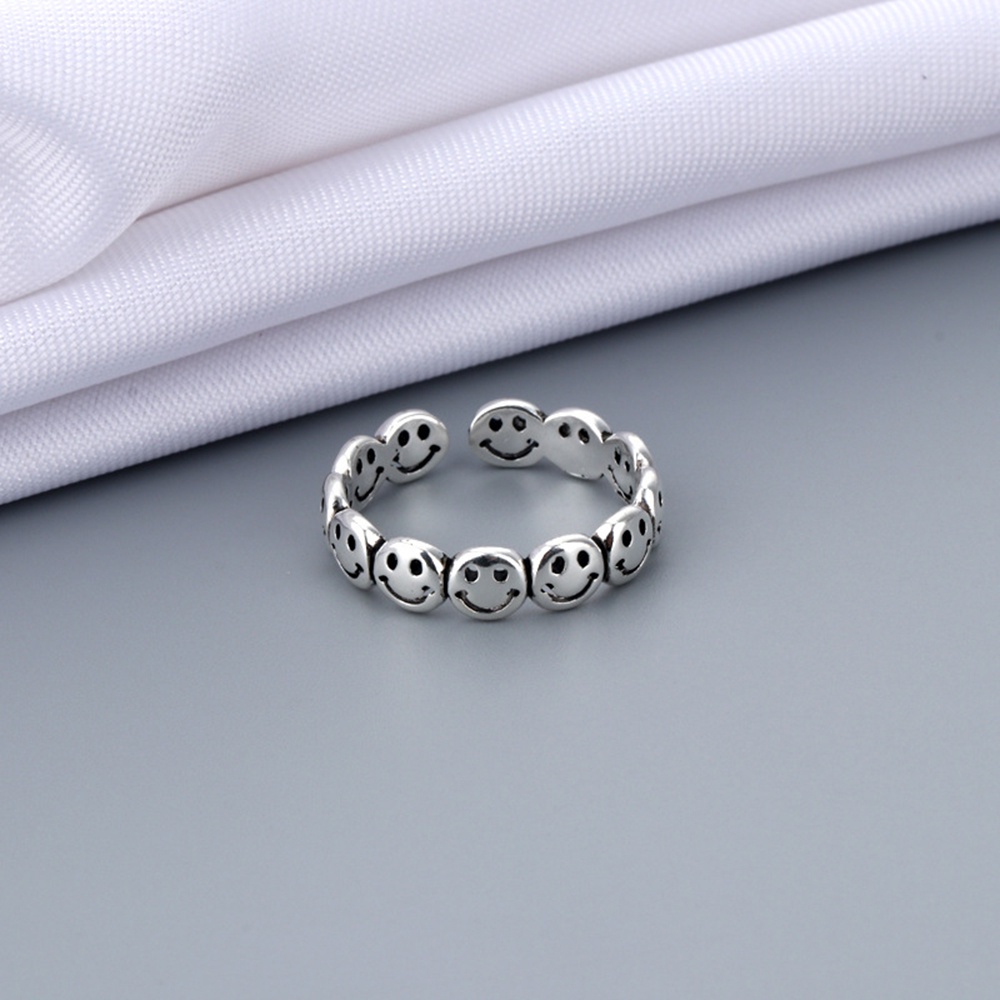 MXBEAUTY Friend Gifts Happy Finger Ring Personalized Fashion Accessories Smiling Face Rings Open Rings Punk Hip Hop Men Women Ancient Silver Color Adjustable Vintage Party Jewelry