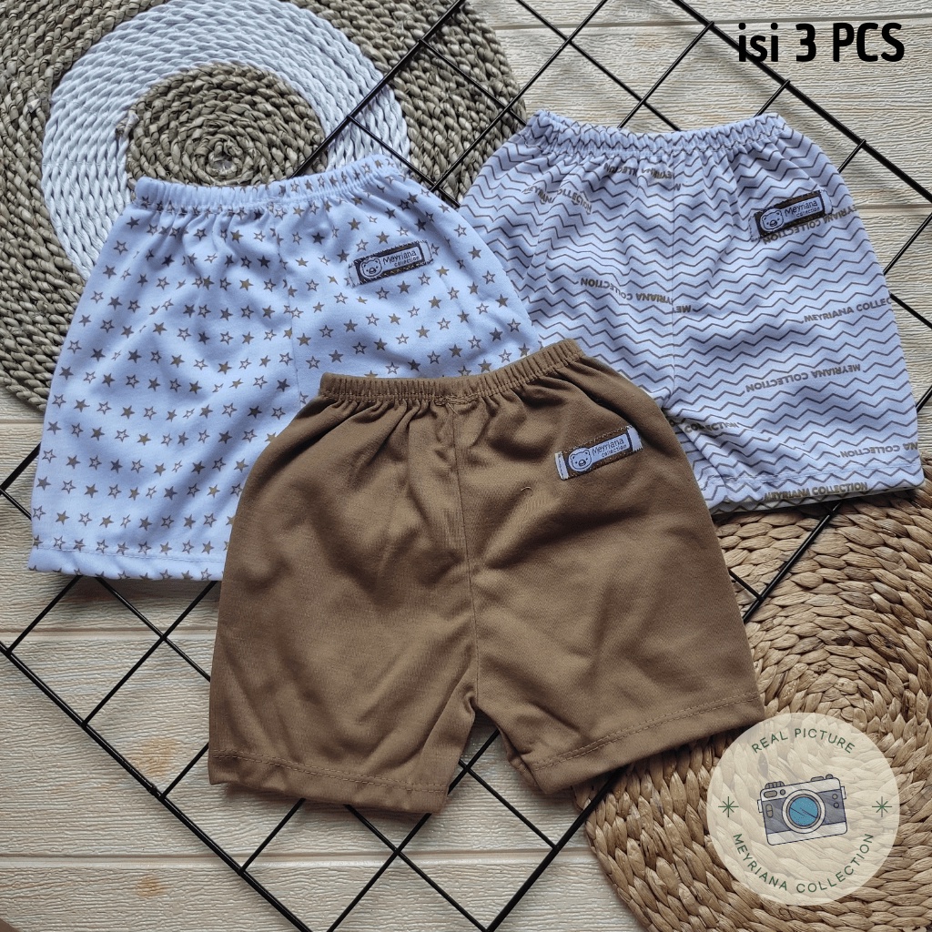 3 PCS Celana Pendek Bayi Baru Lahir Seri Coklat Meyriana Collection