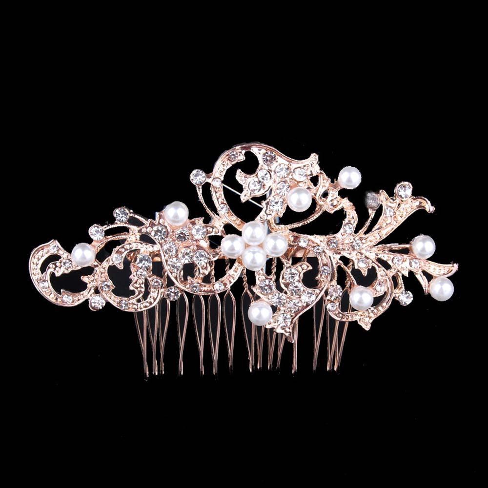 Needway  Bridal Flower Rhinestone Crystal Pearl Hair Comb