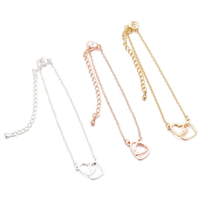 Gelang Tangan Lapis Silver Motif Hati Ganda Untuk Wanita