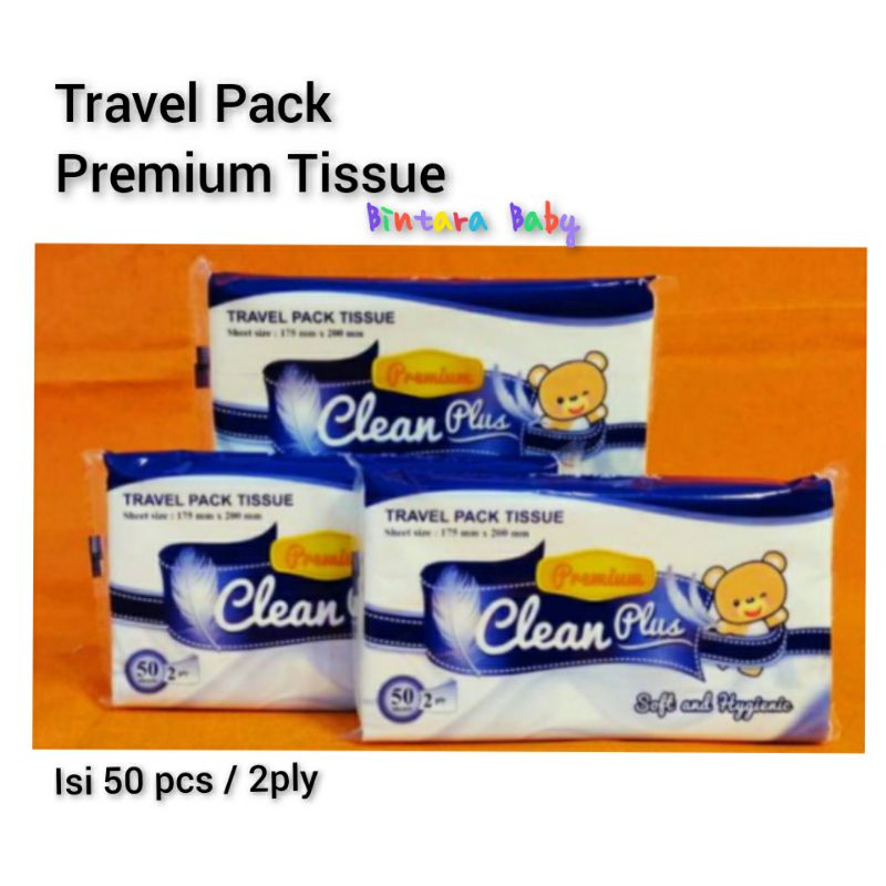 Premium Tisu Kering Travel Pack Clean Plus Isi 50 2ply