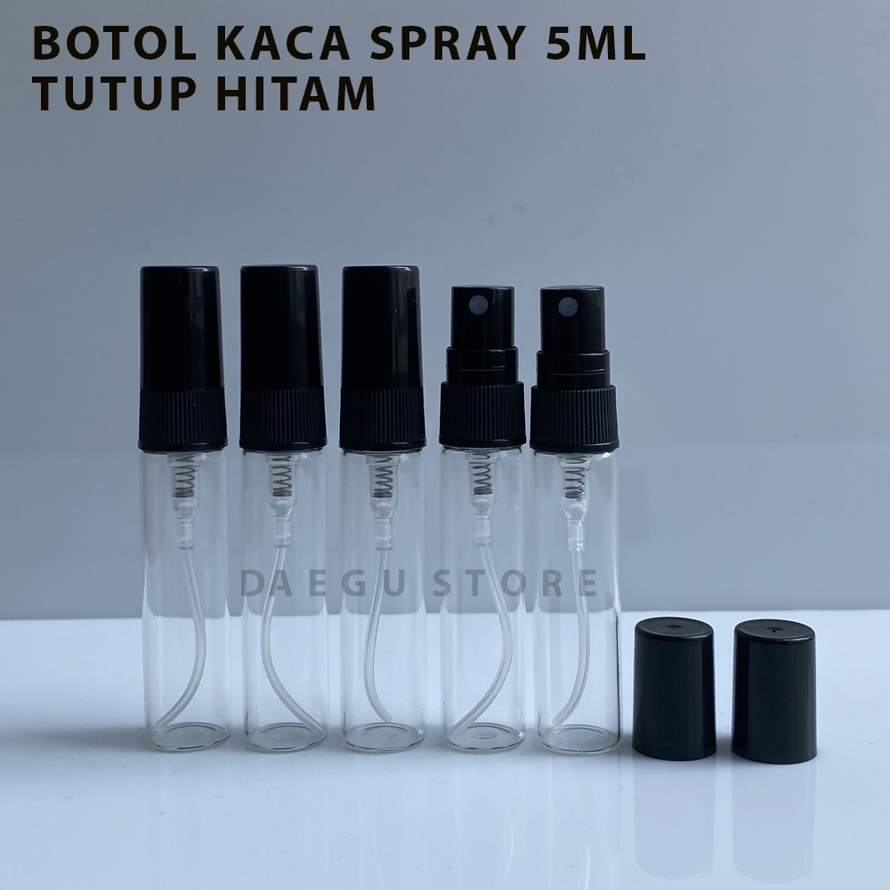 Botol Spray Kaca 5ml Parfum Refill Vial Travel Size Tutup Hitam